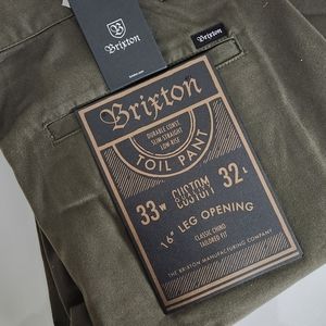 Brixton Toil Classic Chino Straight Leg Military Dark Olive Green Size 33/32